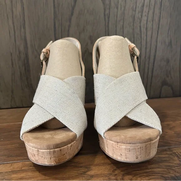 Toms Ibiza Cross Strap Block Heel Sandals Size 6.5 Tan Cork - Picture 3 of 9